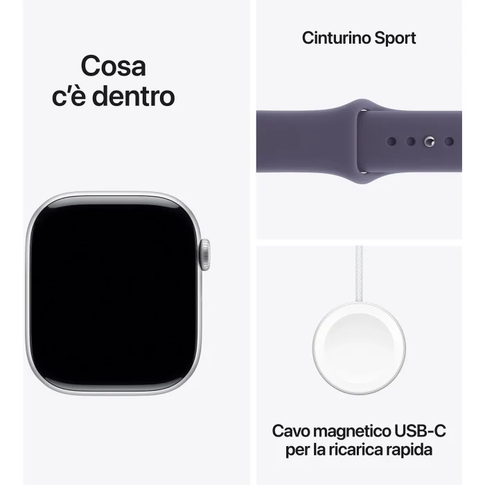 APPLE Watch Series 11 GPS, Cassa 46 mm in alluminio color argento con Cinturino Sport viola nebbia - immagine 6