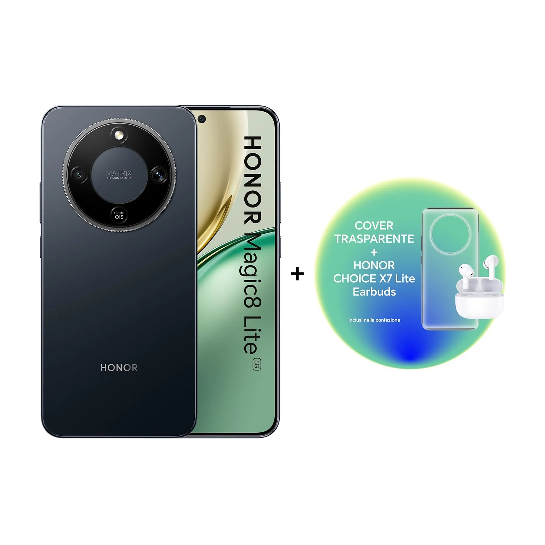 HONORMAGIC8 HONOR Magic8 Lite 8+256GB + cover + Choice X7 Lite Earbuds, Midnight Black - immagine 1